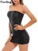 Sexy Women Oil Glossy Sheer Bodycon Dress Females See Through Strapless Pencil Dress Smooth Tight Mini Dress Clubwear 1