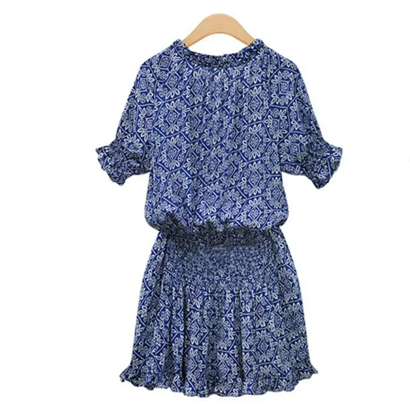 New Summer Fashion New Trend Short sleeved Printed Leisure Comfortable Versatile V-neck Dress for Women