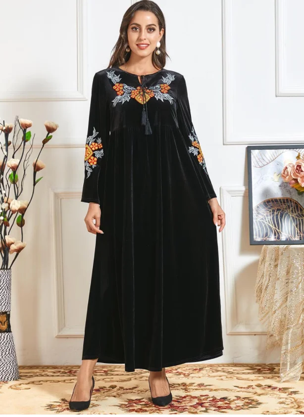 Eid Winter Velvet Dresses For Women Abaya Dubai Pakistani Turkey Islam Arabic Muslim Hijab Dress Robe Musulmane Longue Morocco