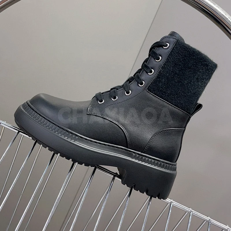 

Women Ankle Boots Autumn Winter New Real Leather Upper Cross Tied Design Mixed Colors Lace Up Short Boots Versatile Female Shoes