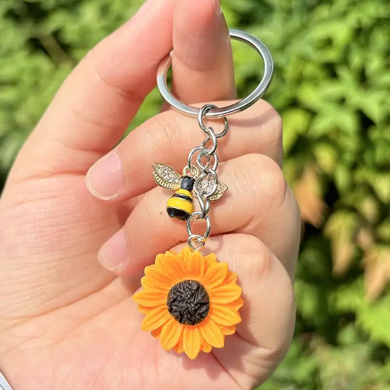 Inspirational Sunflower Bee Keychain for Friendship