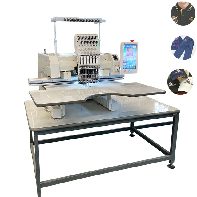 LEWANJOY Computerized Single Head Embroidery Machine 12/15 Needles Serve Motor Hat T-Shirt Flat Programmable Embroider Shop