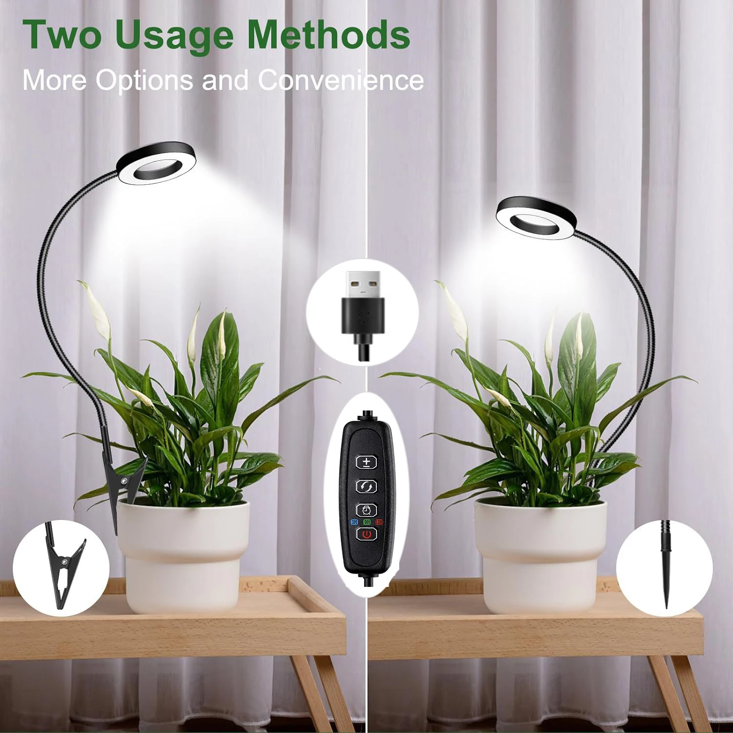 Plants Growth Light Indoor Full Spectrum LED Plant Light with Automatic On/Off Timer Dimmable 360&deg;Adjustable Gooseneck