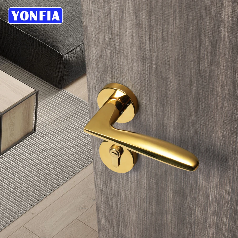 

YONFIA 8001R01 PVD золотые хромированные внутренние дверные ручки из твердого цинкового сплава для дома, отеля, врезной рычаг, дверные замки для деревянной двери, фурнитура