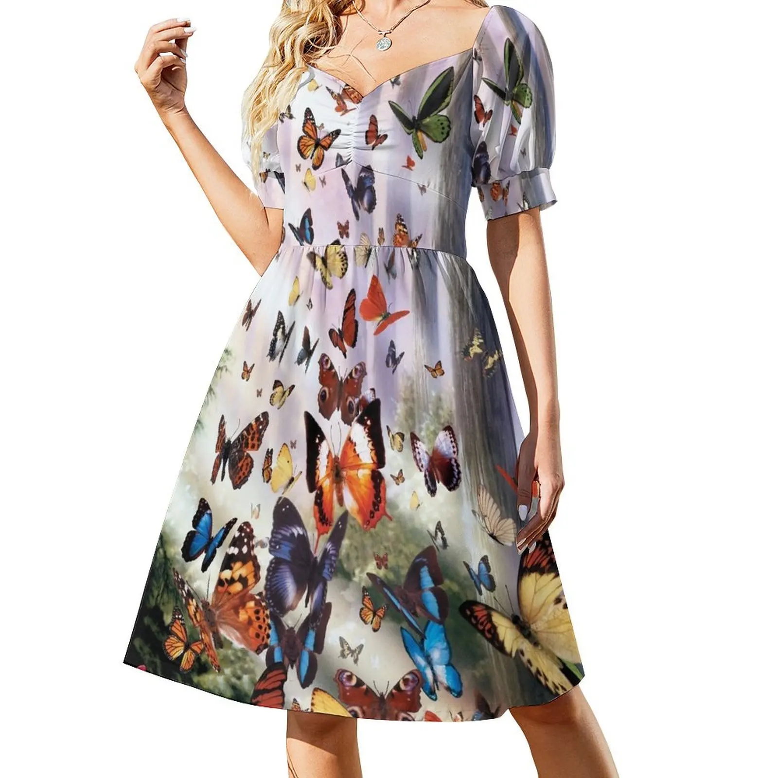 Vestido de manga corta Butterfly Woods, vestido holgado de verano, vestido de fiesta de noche