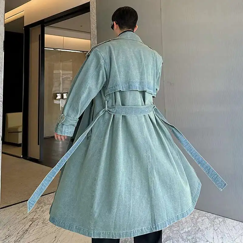 LUZHEN Denim Long Windbreaker Men's Baggy Vintage Casual Solid Color Handsome Trendy High End Trench Coat Autumn Winter LZ5933