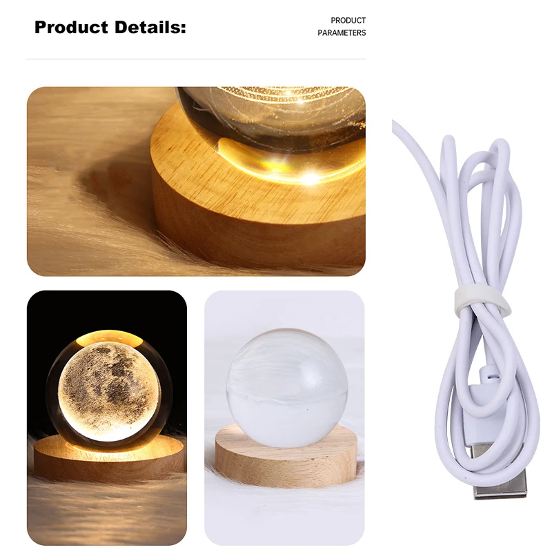 USB Night Light LED Crystal Ball Table Lamp 3D Moon Planet Galaxy Decor for Home Children\'s Table Lamp Party Birthday Xmas Gifts