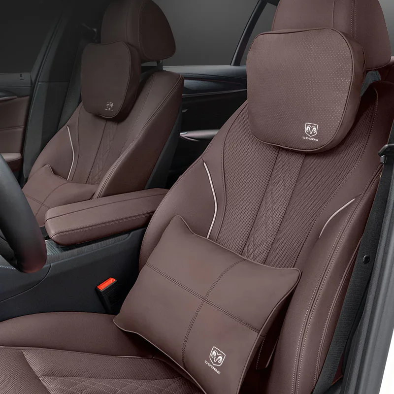 Leather Car Seat Headrest Neck Pillow Lumbar Support For Dodge Ram