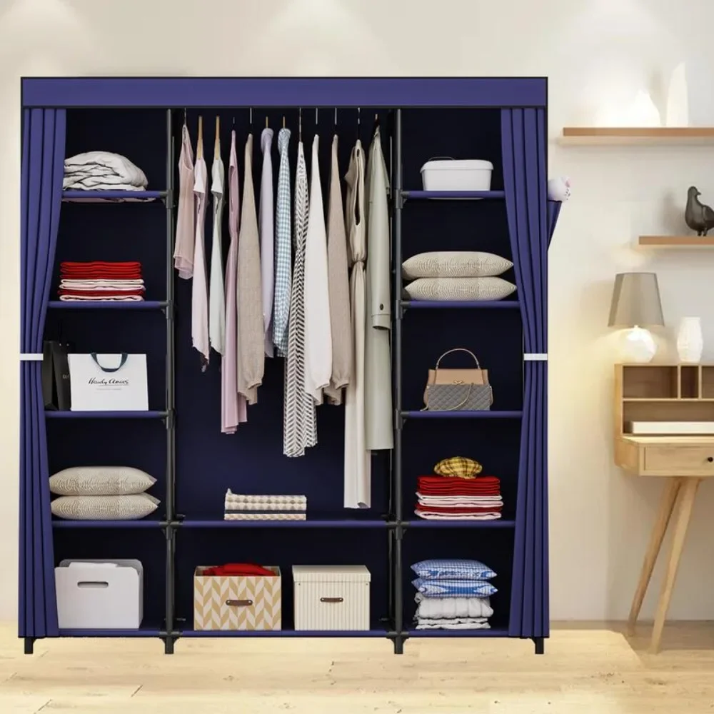 

Wardrobe Storage with Cover Non-Woben Fabric Portable Wardrobe Closet for Hanging Clothes Racks Shelving 59 Inch for Bedroom
