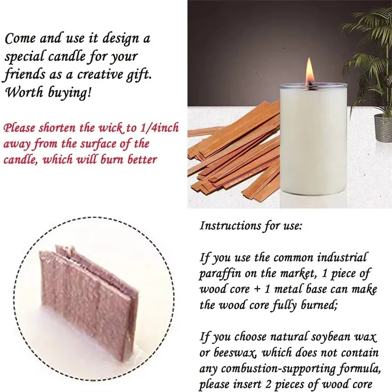 100PCS Scented Candle Wood Slice Wick for DIY Paraffin Candle Wick Soy Wood Slice for One Way Handmade