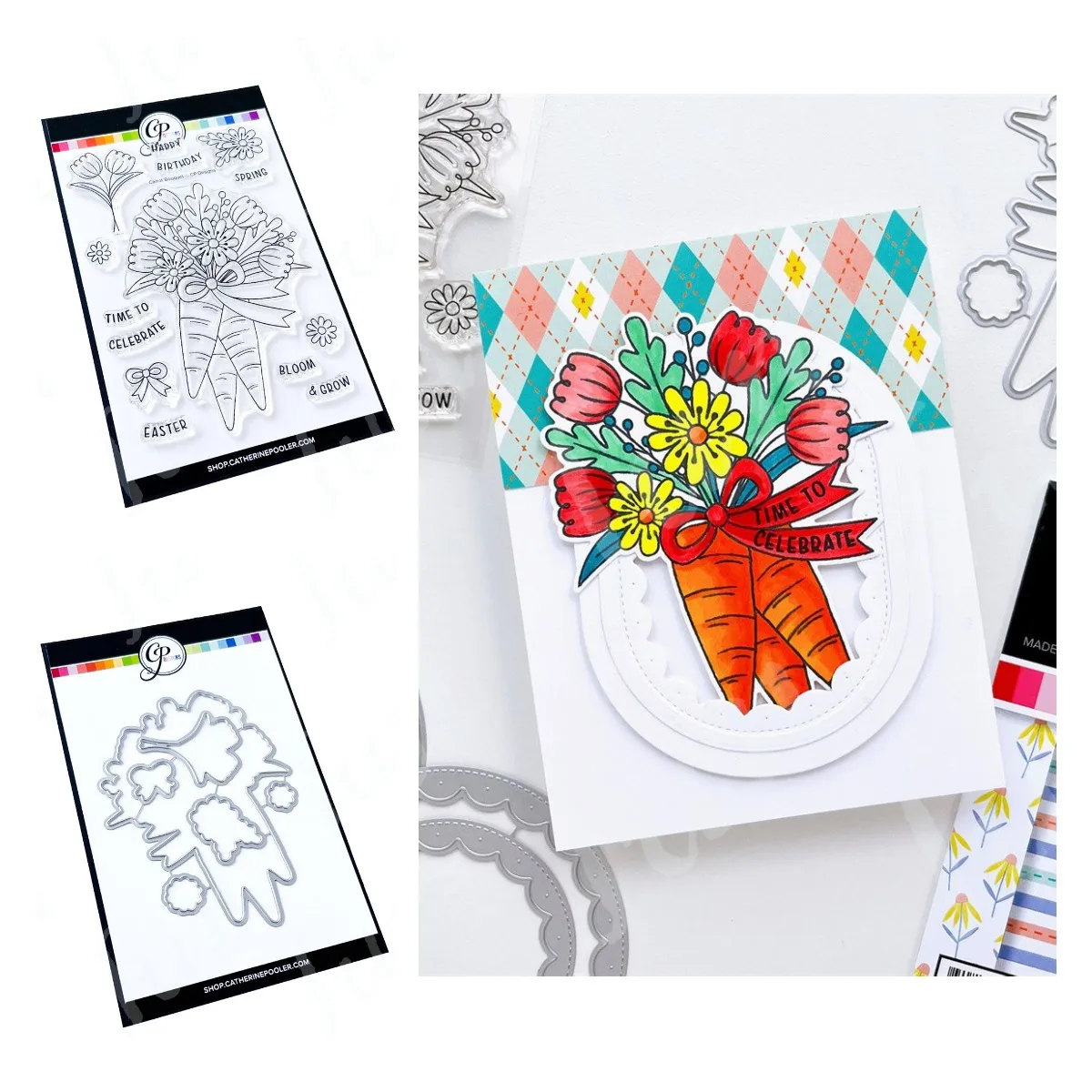 

Carrot Bouquet Clear Stamps and Metal Cutting Dies Sets for DIY Craft Making Greeting Card Scrapbooking Decoration Molds