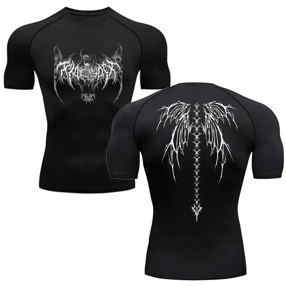 Y2K Compression Shirt Men Fitness Gym Skeleton Sport Running T-Shirt Rashgard Tops Tee Quick Dry Short Sleeve T-Shirt For Men 1
