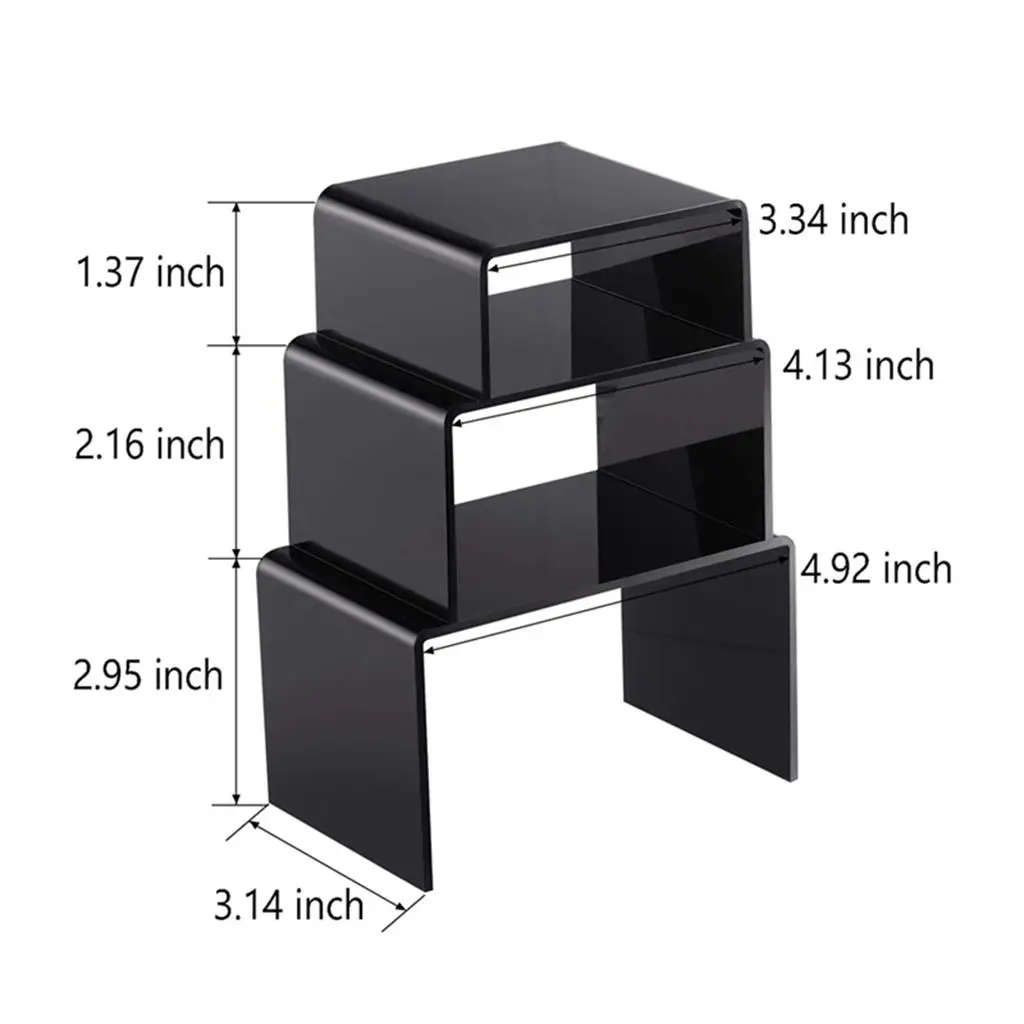 Riser for Counters, Different U-Shaped Displays Set of 3 Black Acrylic