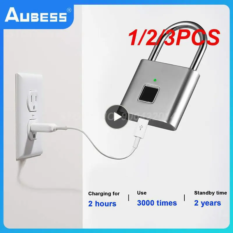 

1/2/3PCS Keyless USB Charging Door Lock Fingerprint Smart Padlock Quickly Unlock Zinc Alloy Metal Self-imaging Chip 10