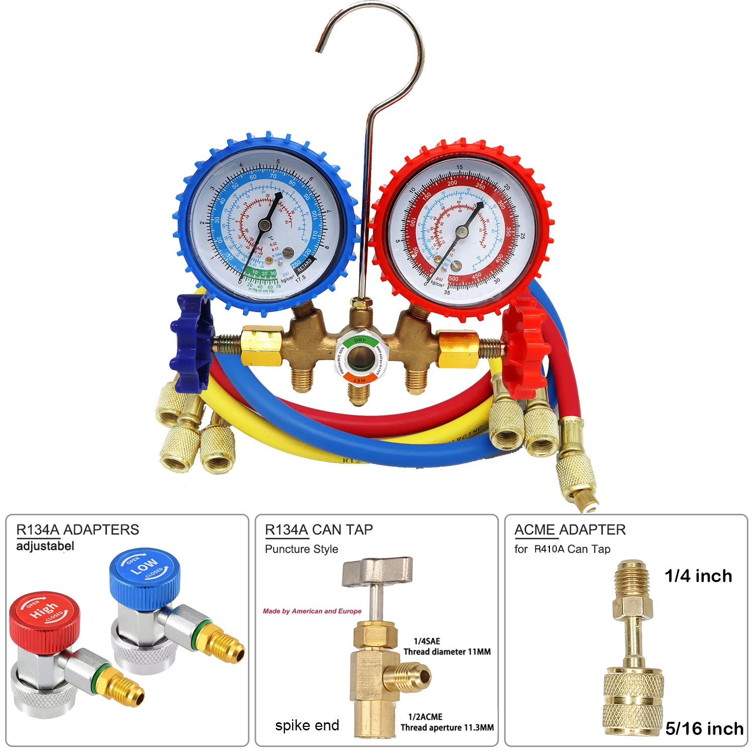 R134a R22 R12 R502 Refrigerant manifold meter set AC manifold meter set Refrigerant diagnostic meter set Air conditioning tool 3