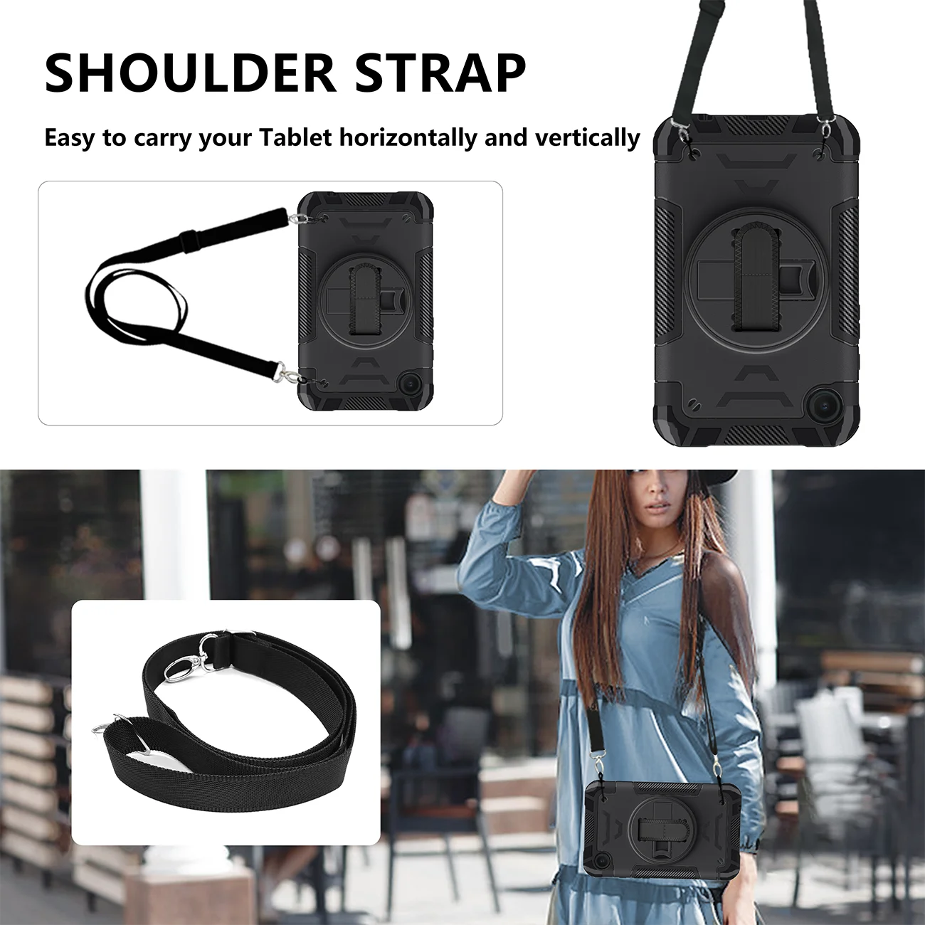 Heavy Duty Shockproof Tablet Case with Stand and Shoulder Strap