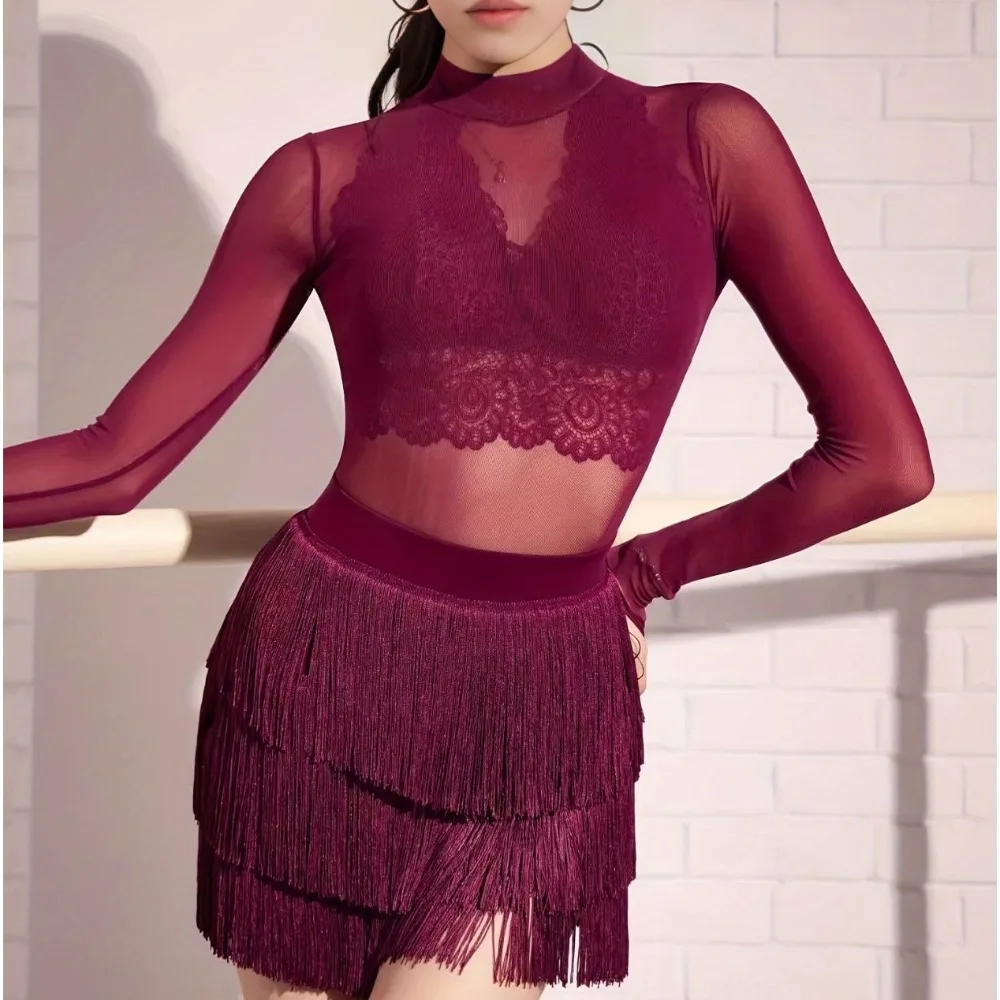 Mode Kurzen Latin Dance Rock Drei-Schicht Quaste Ballett Rock Sport Fitness Chacha Tanz Tragen für Frauen – Detail 4