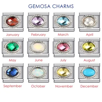 GEMOSA Design Fashion 12 Birthstone Colorful Zirconia Italian Charm Links Fit 9mm Bracelet Stainless Steel Jewelry DIY Making 1