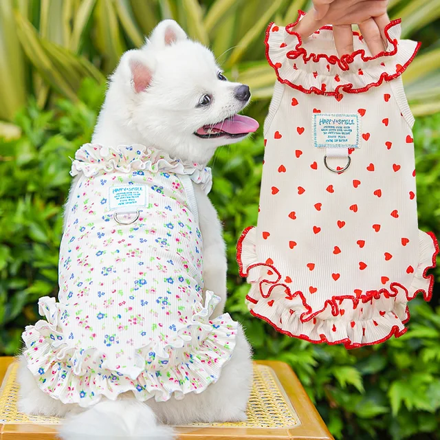 Cat Harness Girl Dog Harness Dress Dog Clothes Floral Heart