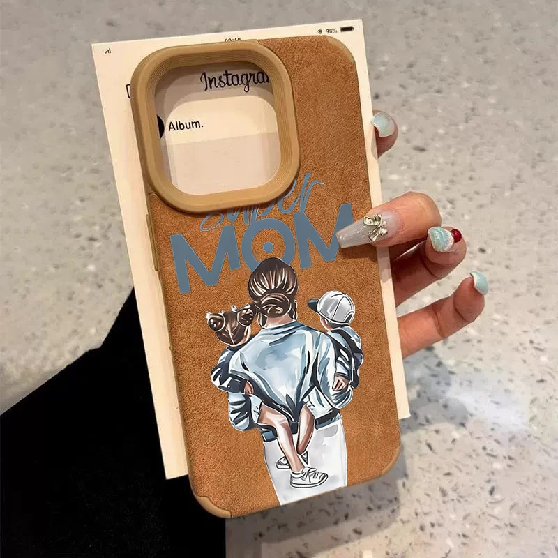 Cartoon Coffee Pattern Shockproof Executive Fiber Leather Phone Case