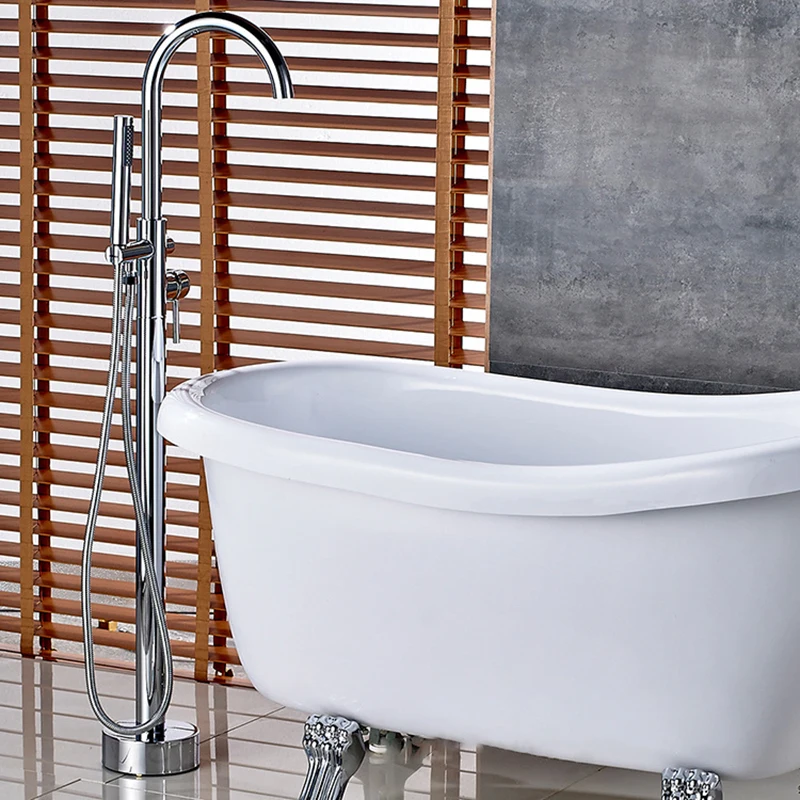

Free Standing Bathroom Shower Set Hand Shower Single Handle Floor Stand Bathtub Tap Shower Mixer Faucet Set Faucet Bathroom