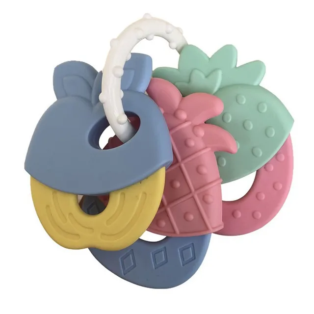 Baby Fruit Style Soft Rubber Rattle Teether Toy Newborn Chews Food Grade Silicone Teethers Infant Training Bed Toy Chew Toys Kid 2