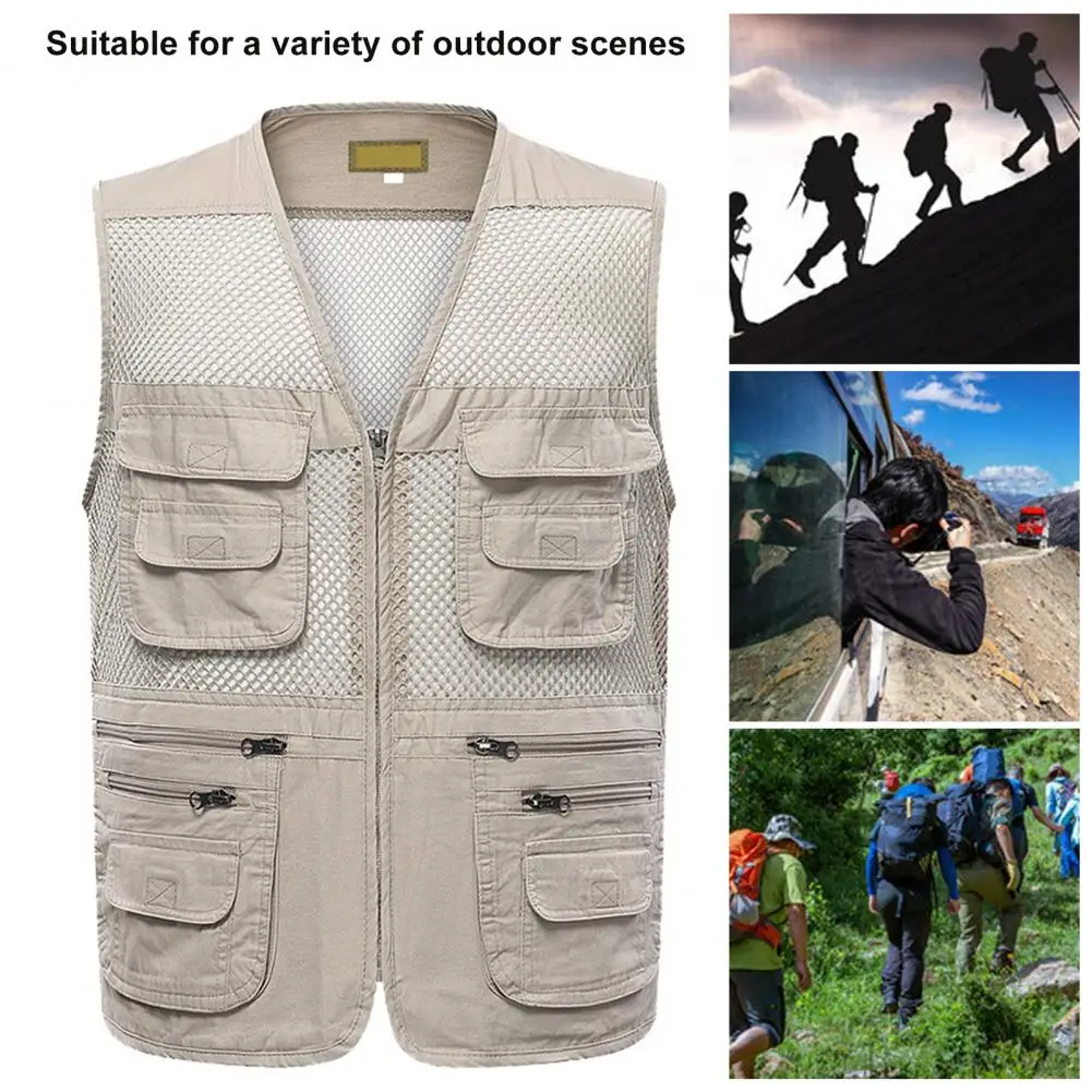 Description Picture 5 of itemMen Sports Vest Lightweight Mesh Outdoor Sports Vest for Men Zipper Closure Waistcoat for Camping Fishing Work Wear Jacket Men