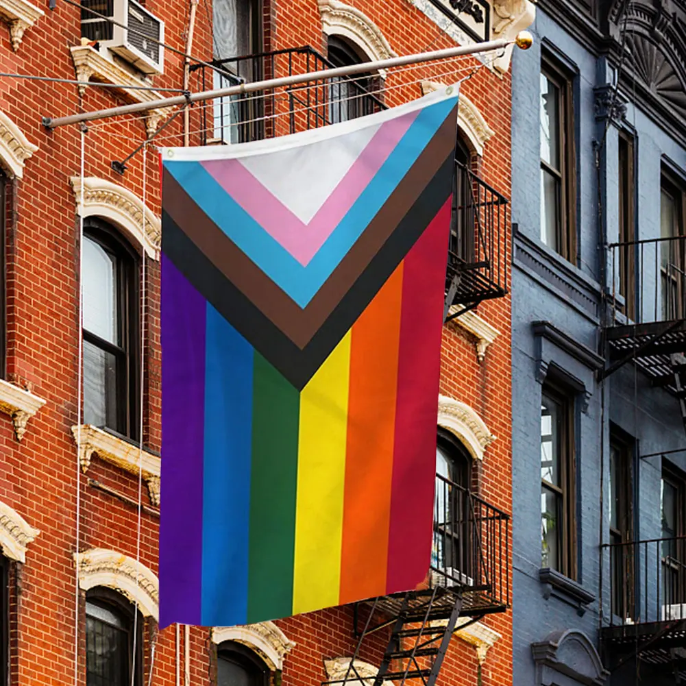 90x150cm Rainbow Flag LGBTQ+ Outdoor Pride Flag Colorful Hanging Flag Banner for Intersex Community Intersex Progress Bisexual 3