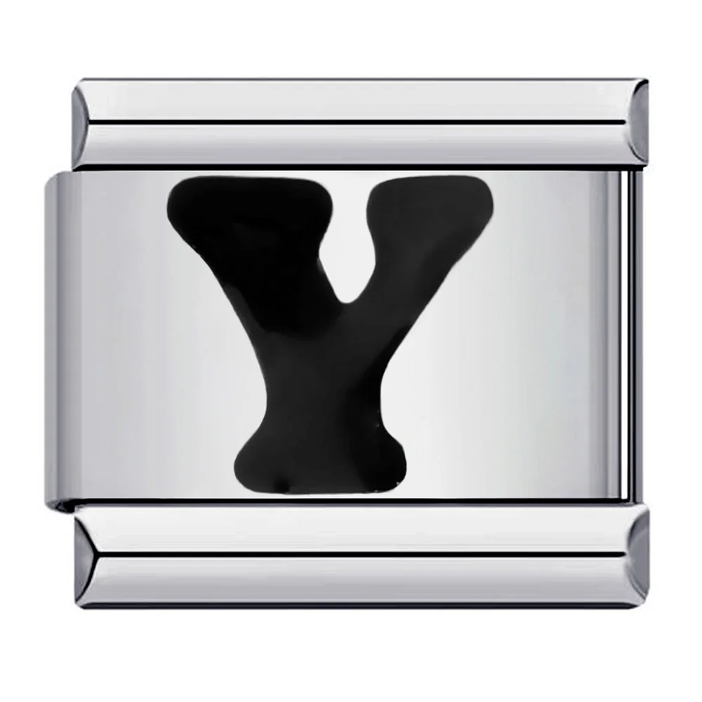 Elegant Glaze Black Italian Letter Charms Stainless Steel Bracelet for Women and Men Jewelry Making