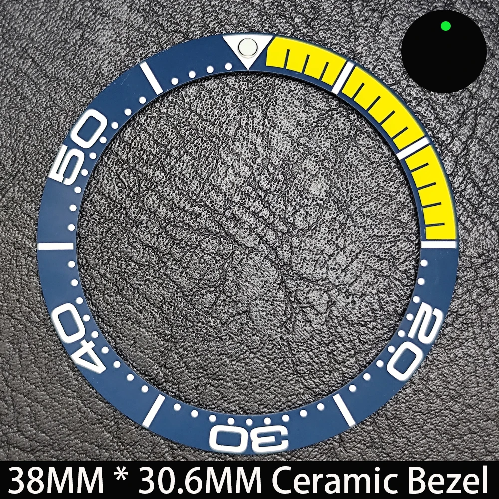 Elegant Blue Luminous Bezel GMT and Diving Watch Insert, Sloping 38mm x 30.6mm Ceramic/Aluminum