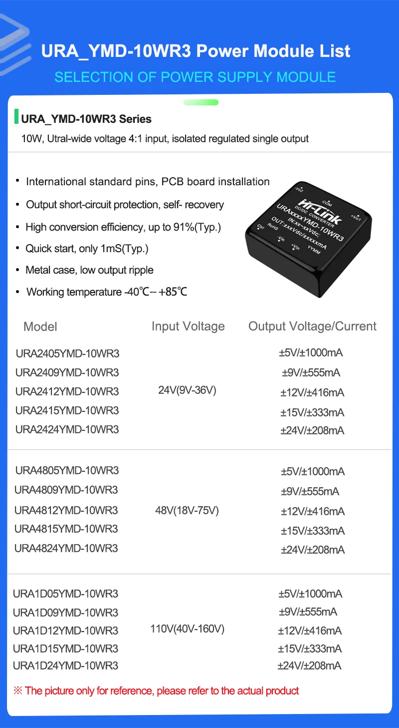 2개 하이링크 URA4812YMD-10WR3 10W DC-DC 절연 전원 모듈 18-75V  ±5V ±12V ±15V ±24V 산업용 제어 전원 공급 장치