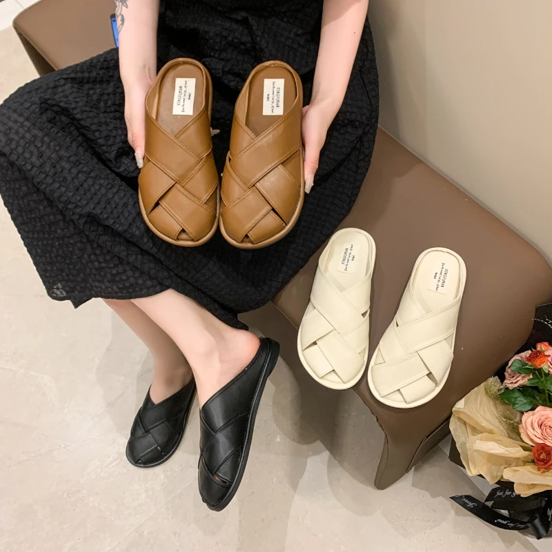 

Плоская подошва Baotou в иностранном стиле, легкие удобные нескользящие простые износостойкие женские Тапочки