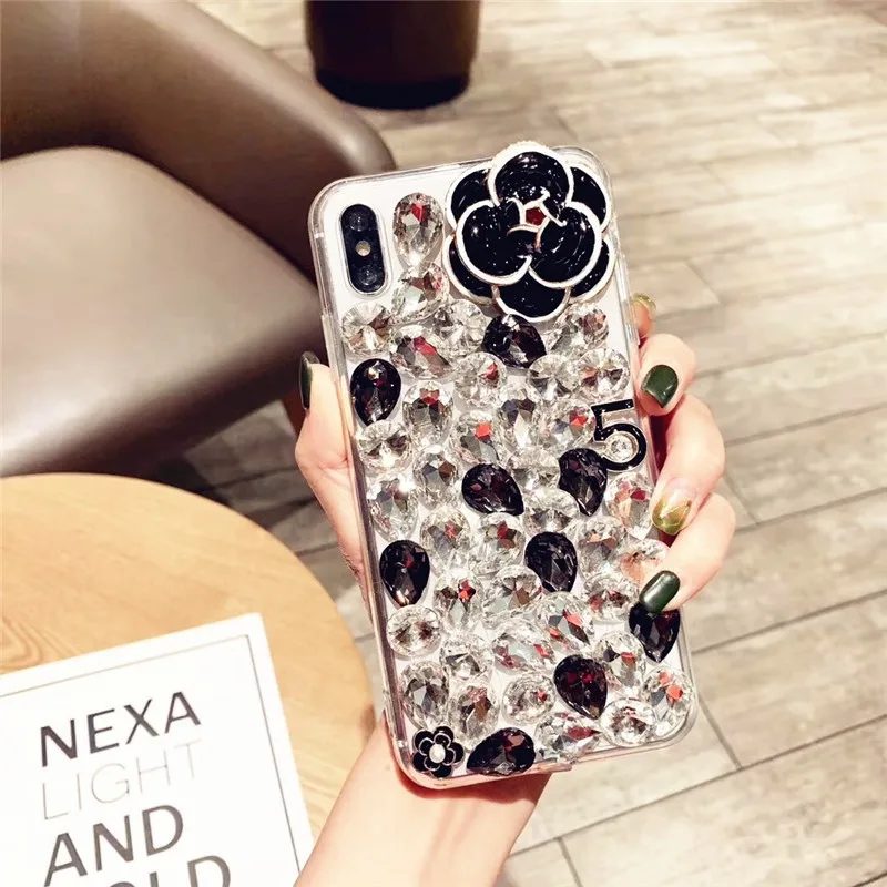 

Luxury Bling Rhinestone Camellia Diamond Case Capa For Xiaomi Redmi 9A 9C Note8 9 Pro Note 10S Note11 Pro 12Pro Phone Cover