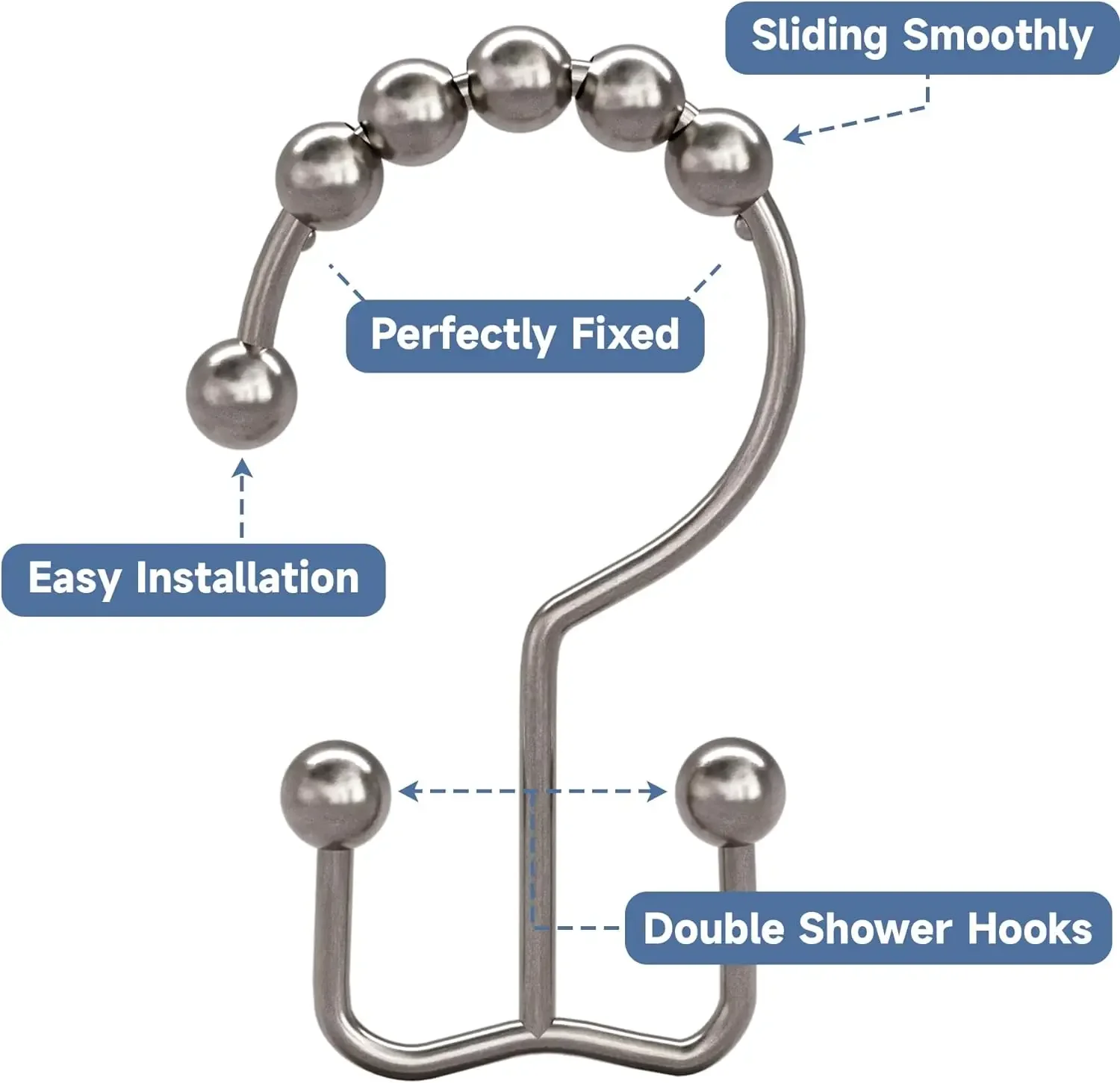 Shower Curtain Hooks Rings, Rust Resistant Metal Double Glide Shower Hooks Rings for Bathroom Rods Curtains, 12