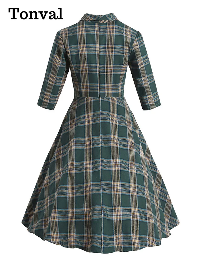 green emerald velvet dress Unique Vintage Teal Plaid & Green Cotton Swing Dress main image 1