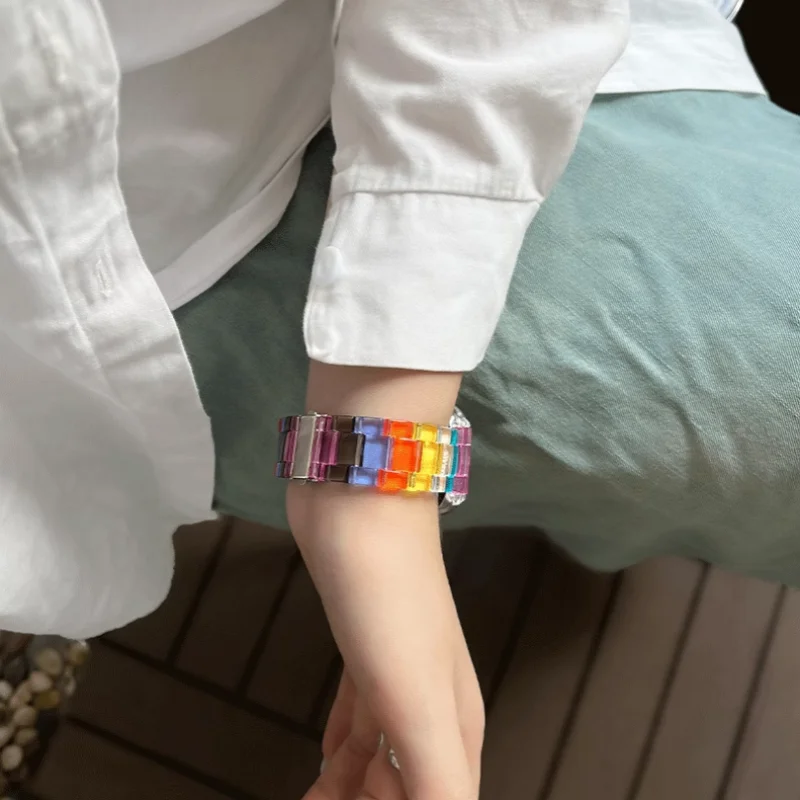 Rainbow Clear Resin Smartwatch Band with Transparent Case Bracelet Accessory