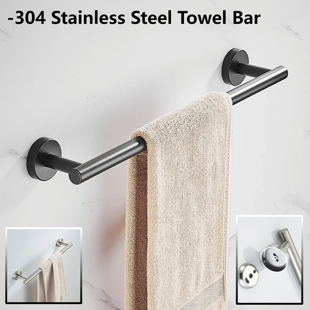 40/60CM Thickened Hanging Wall Mounted Stainless Steel Matte Black Polished Brush Chrome Towel Bar Bathroom Accessories