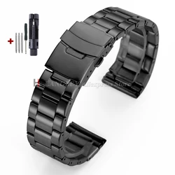 Stainless Steel Silver & Black Men's Sport Watch Band with Double Press Safety Buckle - 22mm (Black)