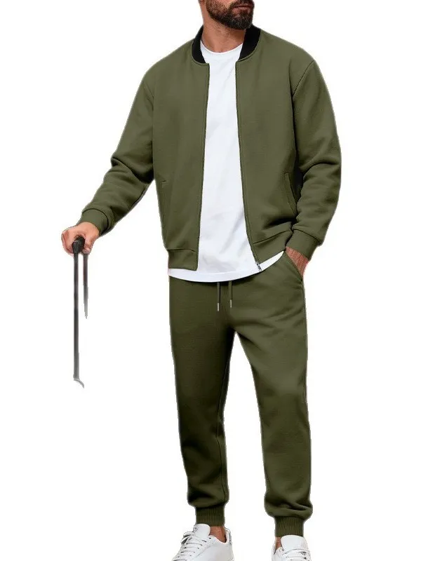 캐주얼 아메리칸 스타일 야구 점퍼 및 스포츠웨어 세트 남성용 겨울 긴팔 긴바지 레저 스포츠웨어 앙상블