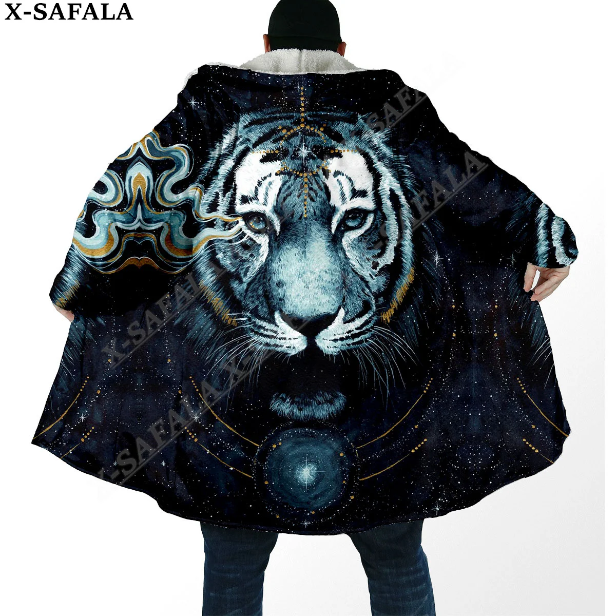 

Viking Wolf Tiger Raven Mythical Creatures Overcoat Coat 3D Print Thick Warm Hooded Cloak Men Windproof Fleece Unisex Casual-2