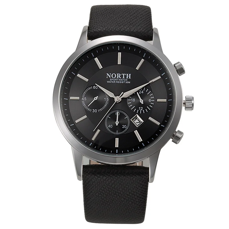 NORTH de lujo reloj de los hombres a prueba de agua moda casual reloj de pulsera de cuarzo de cuero genuino hombre de negocios relojes deportivos hombres reloj azul