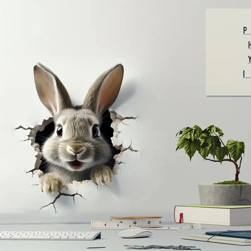 Cartoon 3D Three-Dimensional Cute Rabbit Wall Stickers PVC Self-adhesive Decal For School Classroom Bedroom Living Room