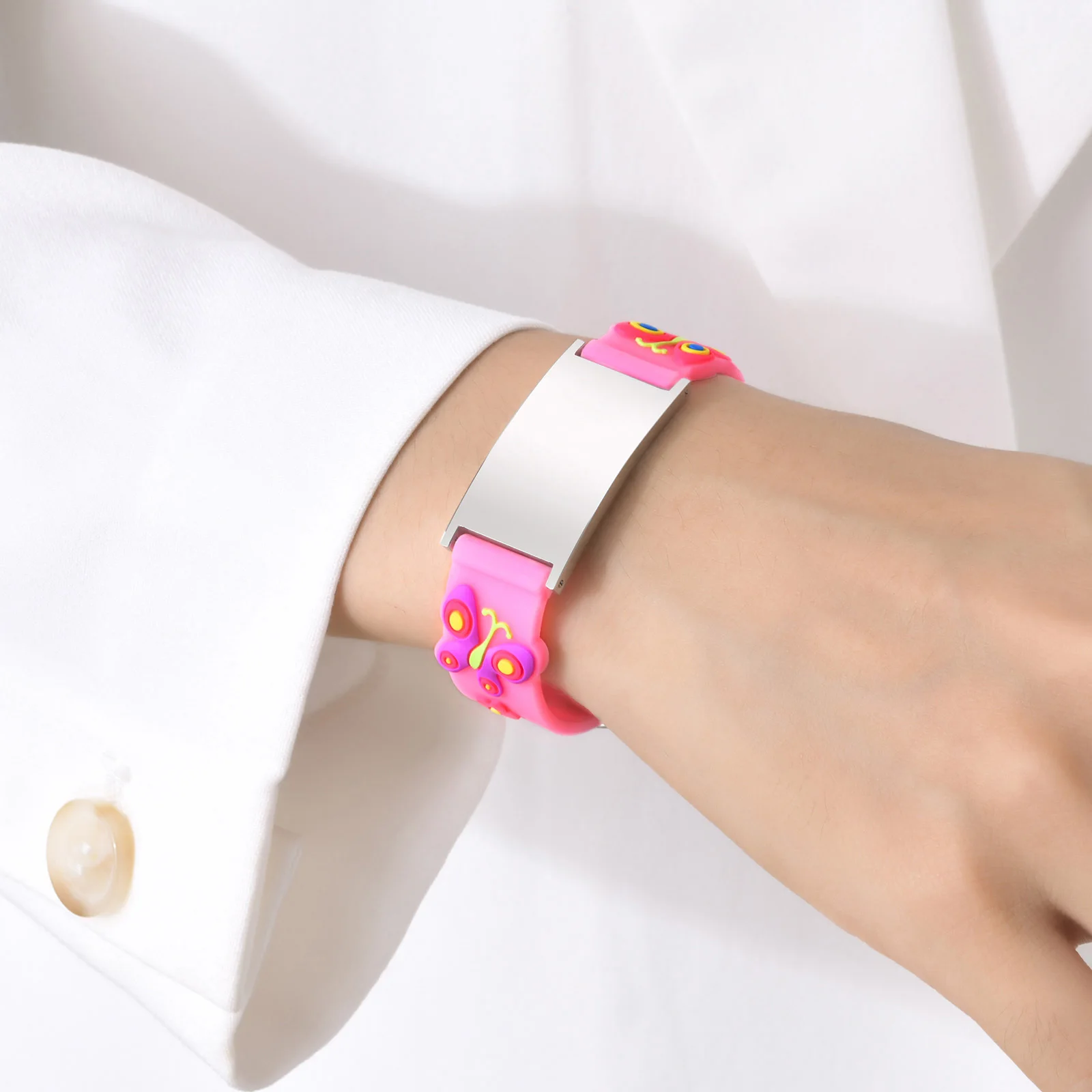 Edelstahl-Schmuck für Kinder, kostenloses personalisiertes medizinisches Armband, Silikon-ID-Armbänder, Kinder für Notfall-Armbänder – Detail 6