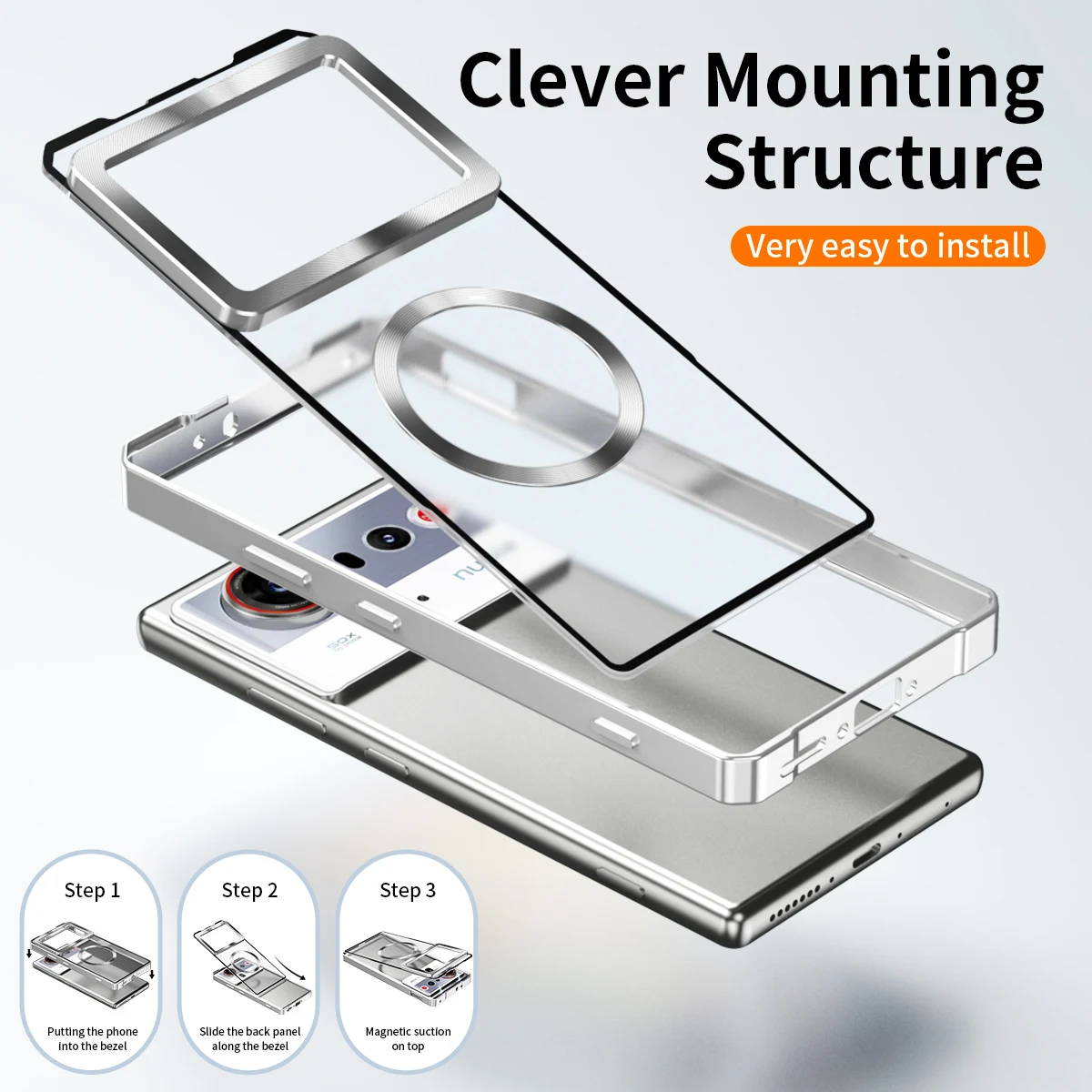 Magnetic Translucent Frosted Detachable Case with Metal Frame Cover
