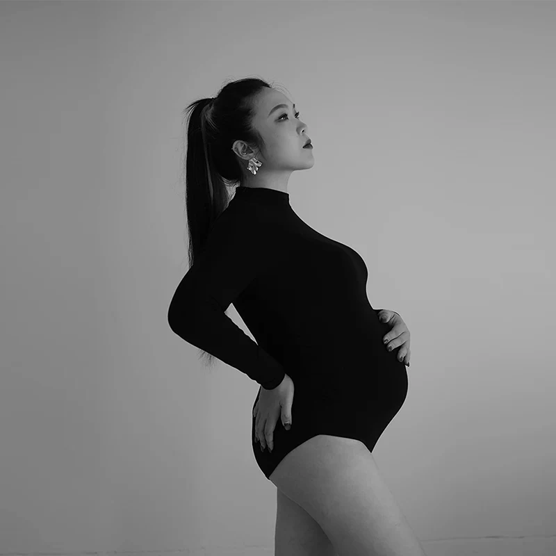 Maternity Bodysuit Pregnant Long Sleeve Stretchy Sexy Tight Bodycon Women's Photography Clothing Large Size - 5