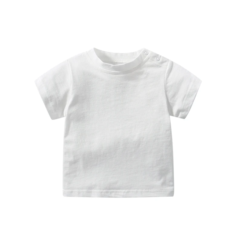 Baby Clothing Newborn Boy Girl 100% Cotton T-shirt 0 To 24 Months Summer Solid Color Crew-Neck Short Sleeve Shoulder Buckle Tees 5