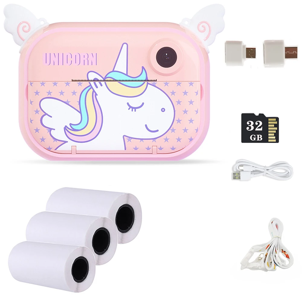 Appareil photo à impression instantanée pour enfants, appareil photo numérique pour enfants, papier photo thermique, jouets pour filles, cadeaux d'anniversaire pour garçons, 1080P HD