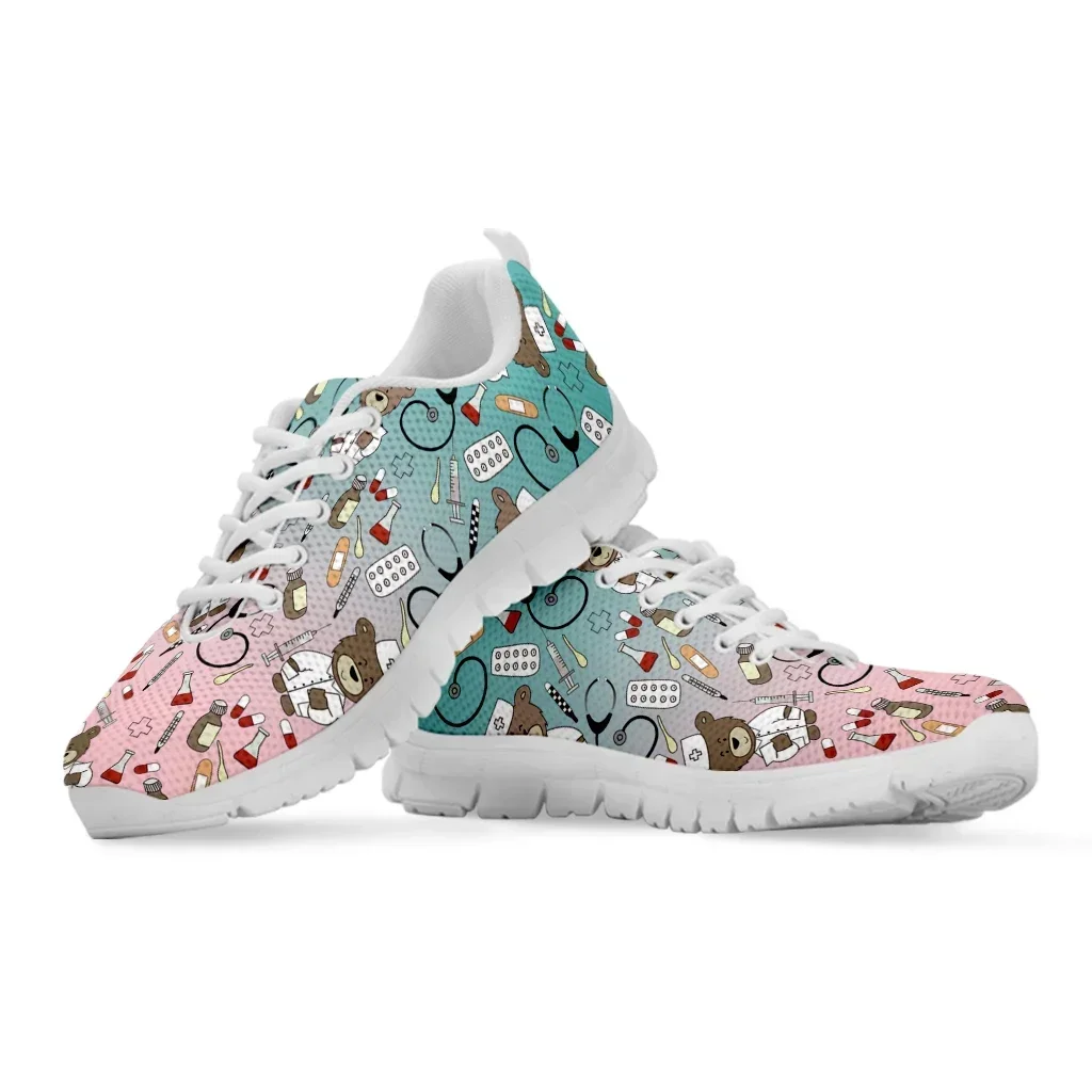 Women's Casual Sneakers Cute Medical Bear Print Flats Woman Cute Gradient Nursing Footwear Females Spring Loafers 2