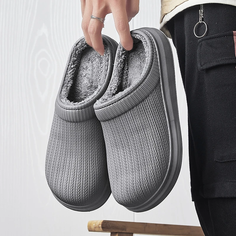 HomeSlippersforMenWinterFurryShortPlushManSlippersNonSlipBedroomSlippersCouple