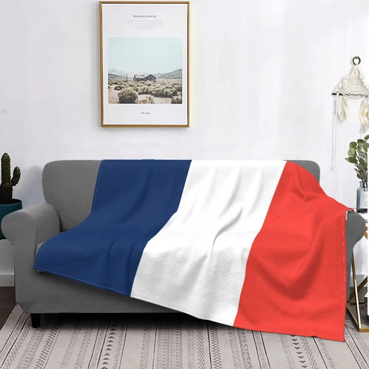 

3D Printed French Flag Pattern Blanket Flannel Decoration Multifunctional Warm Blanket Bed Travel Plush Duvet